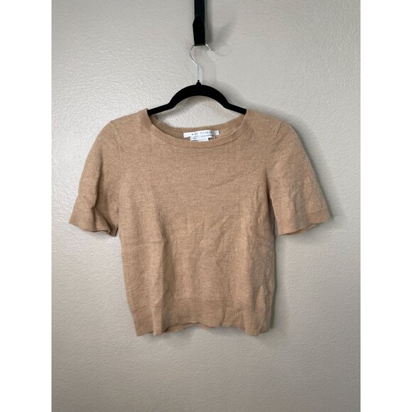 Max Studio Womens XL Beige Merino Wool Short Sleeve Knit Sweater Top - Picture 2 of 6